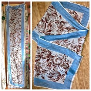 Adrienne Vittadini Silk Large Rectangle Floral Scarf Tan Blue Accessory